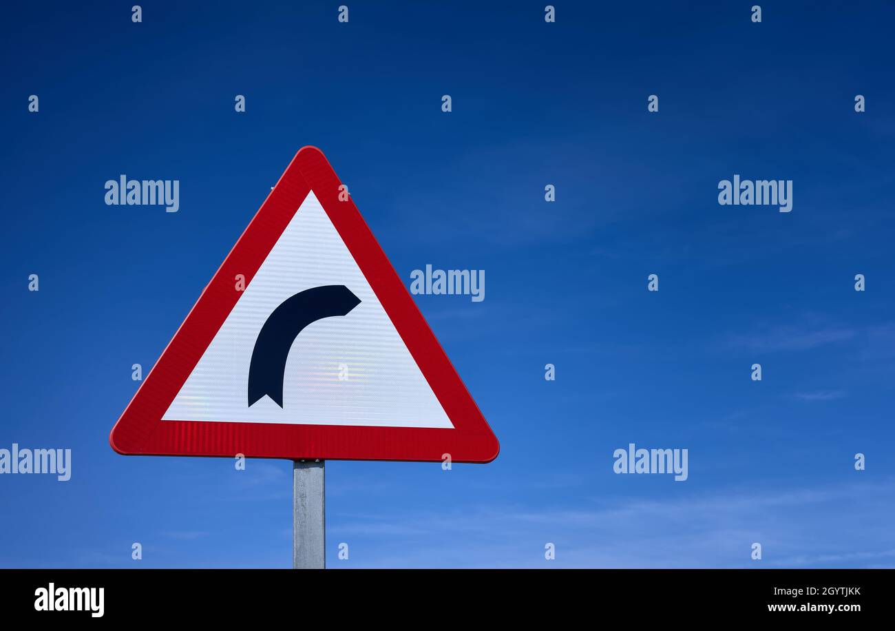 right curve ahead traffic signal detail Stock Photo