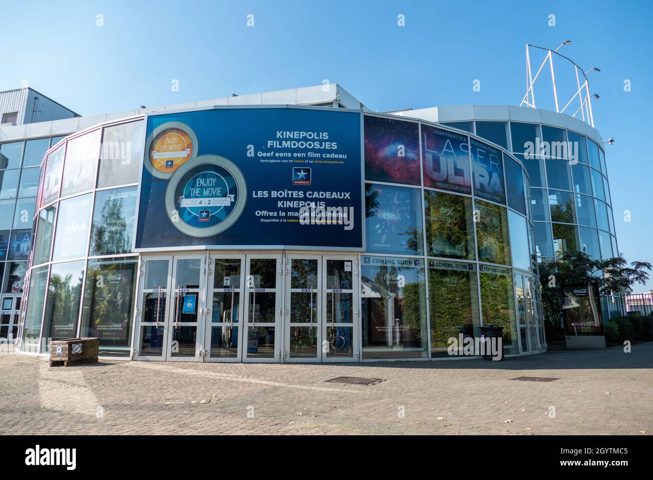 Brussels, Belgium, October 9, 2021. Kinepolis Group is a Belgian company operating cinemas in Western Europe. Stock Photo