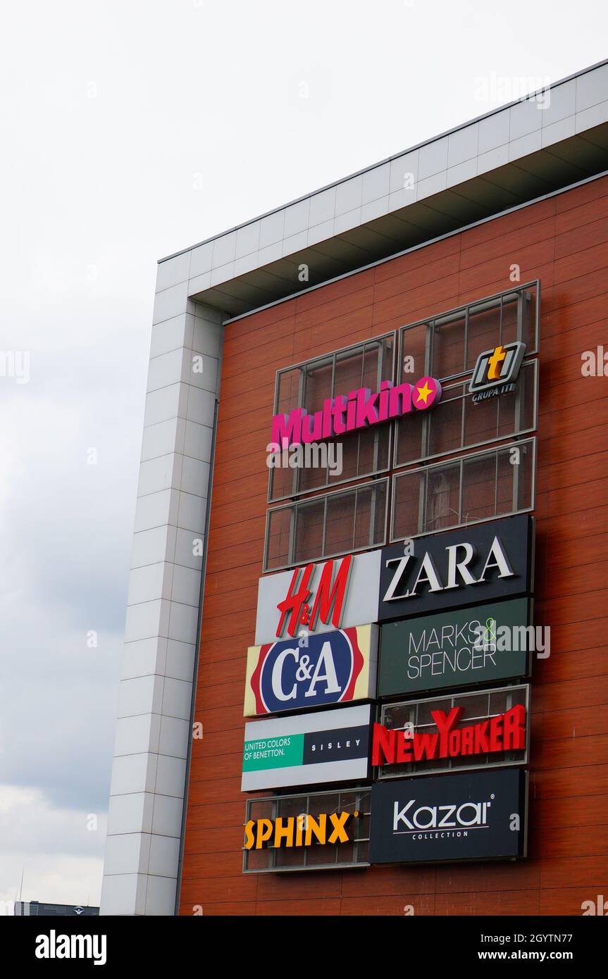 POZNAN, POLAND - Sep 04, 2013: The Galeria Malta shopping mall building  with different logos including Multikino and Zara Stock Photo - Alamy