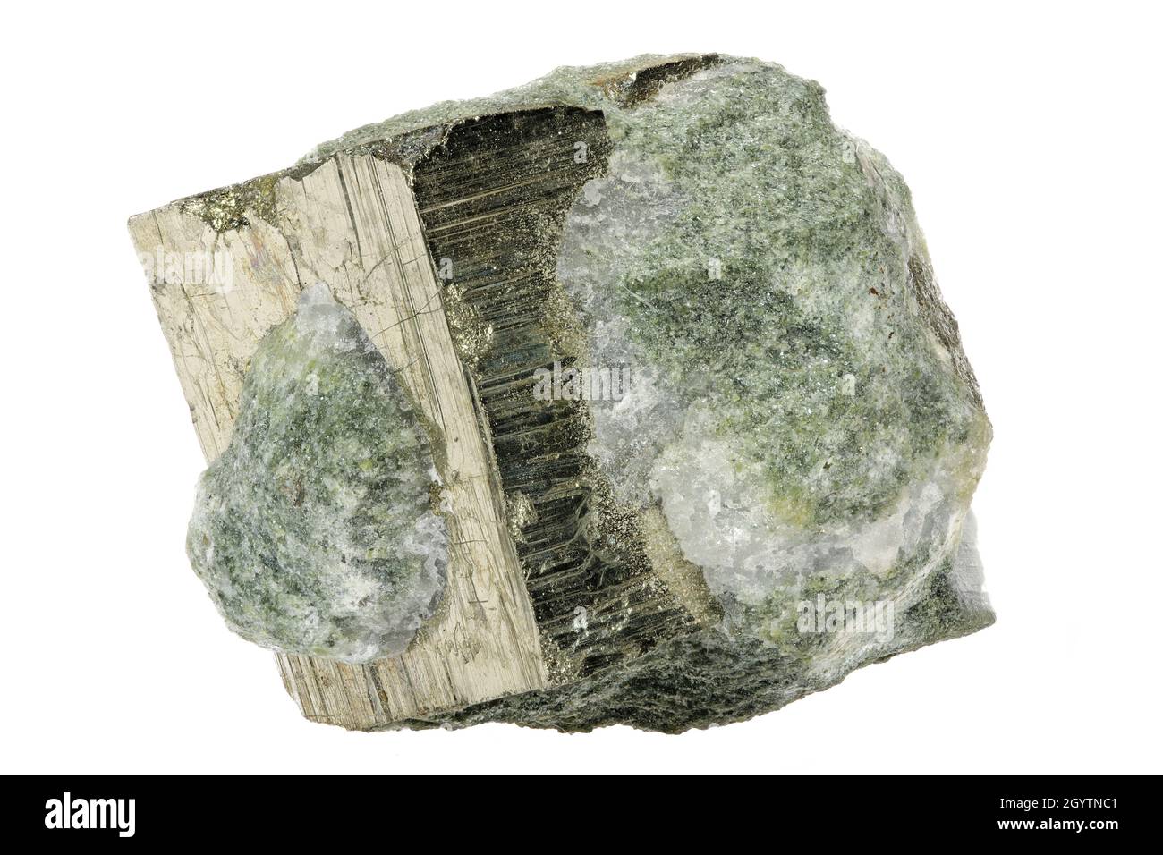 pyrite cubic crystal from Rechnitz, Austria isolated on white background Stock Photo