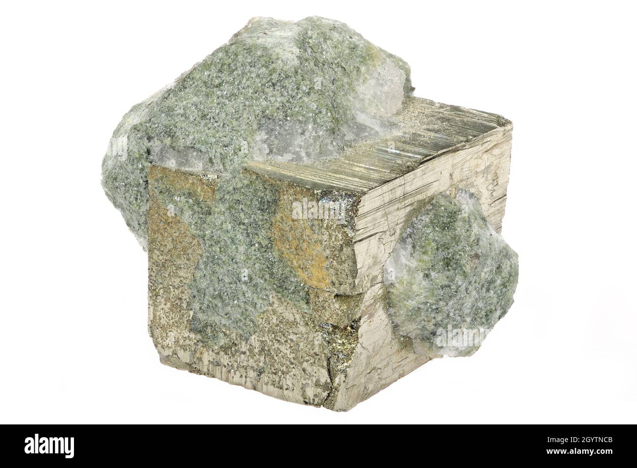 pyrite cubic crystal from Rechnitz, Austria isolated on white background Stock Photo