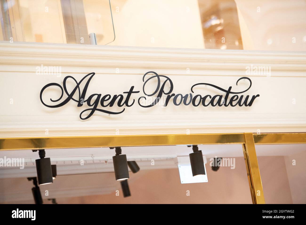 A shop sign of Agent Provocateur, on September 27 2021 in Moscow, Russia.  Photo by David Niviere/ABACAPRESS.COM Stock Photo - Alamy