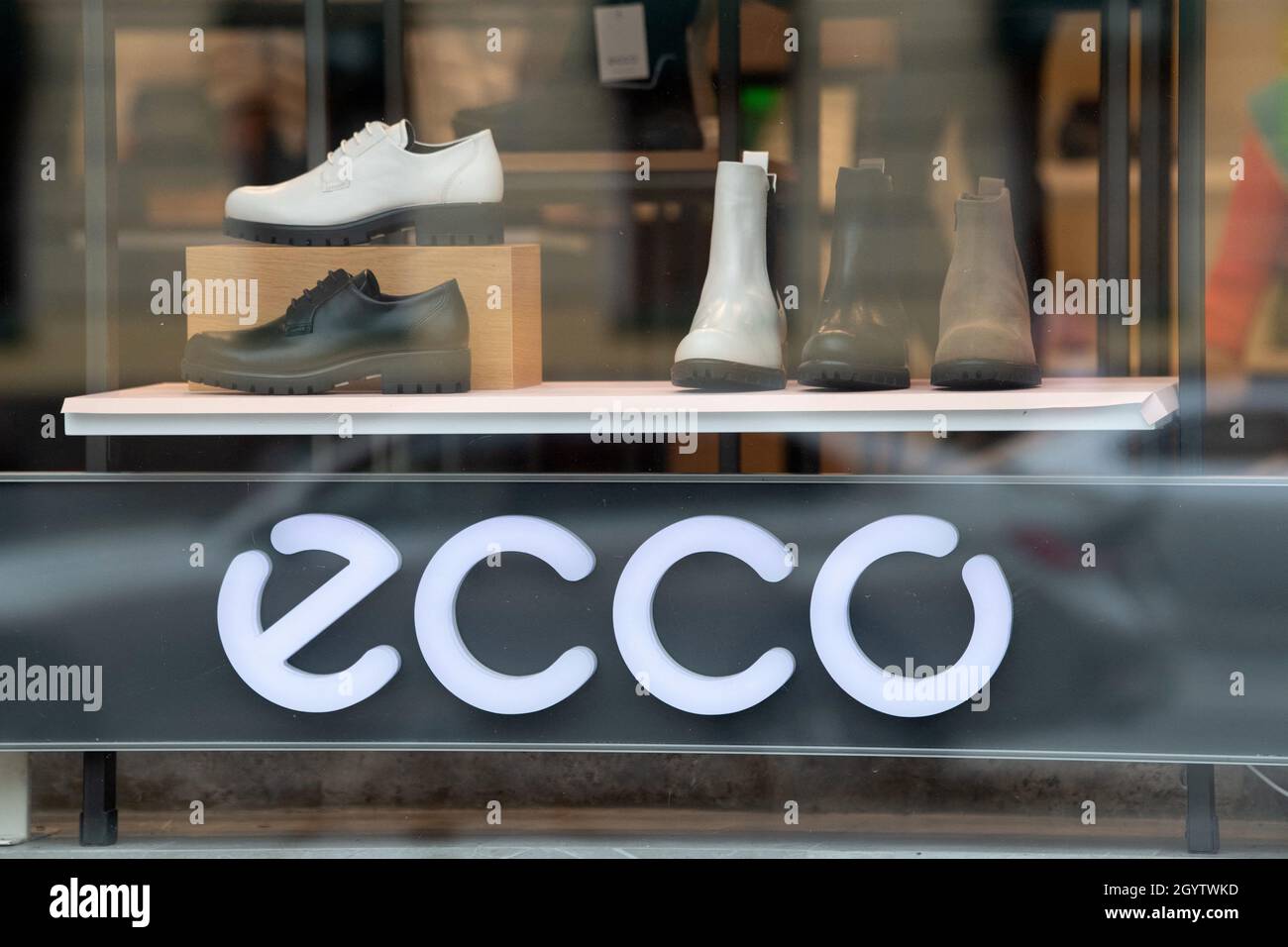 A shop sign of ECCO, on September 27 2021 in Moscow, Russia. Photo by David  Niviere/ABACAPRESS.COM Stock Photo - Alamy