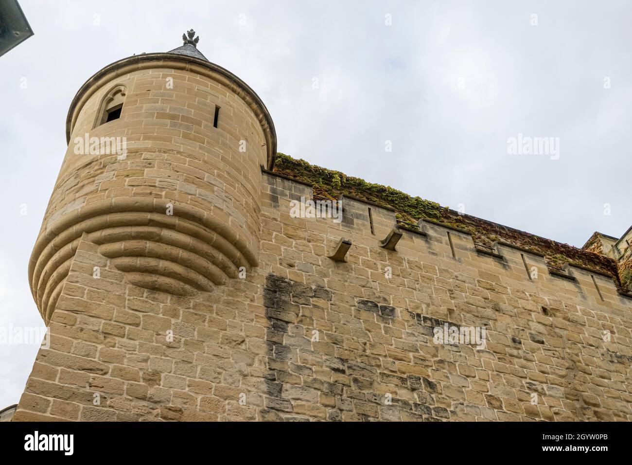 Tourism, Medieval castle of the City of Olite in Navarra, Spain. Wall, battlements and fortress Stock Photo