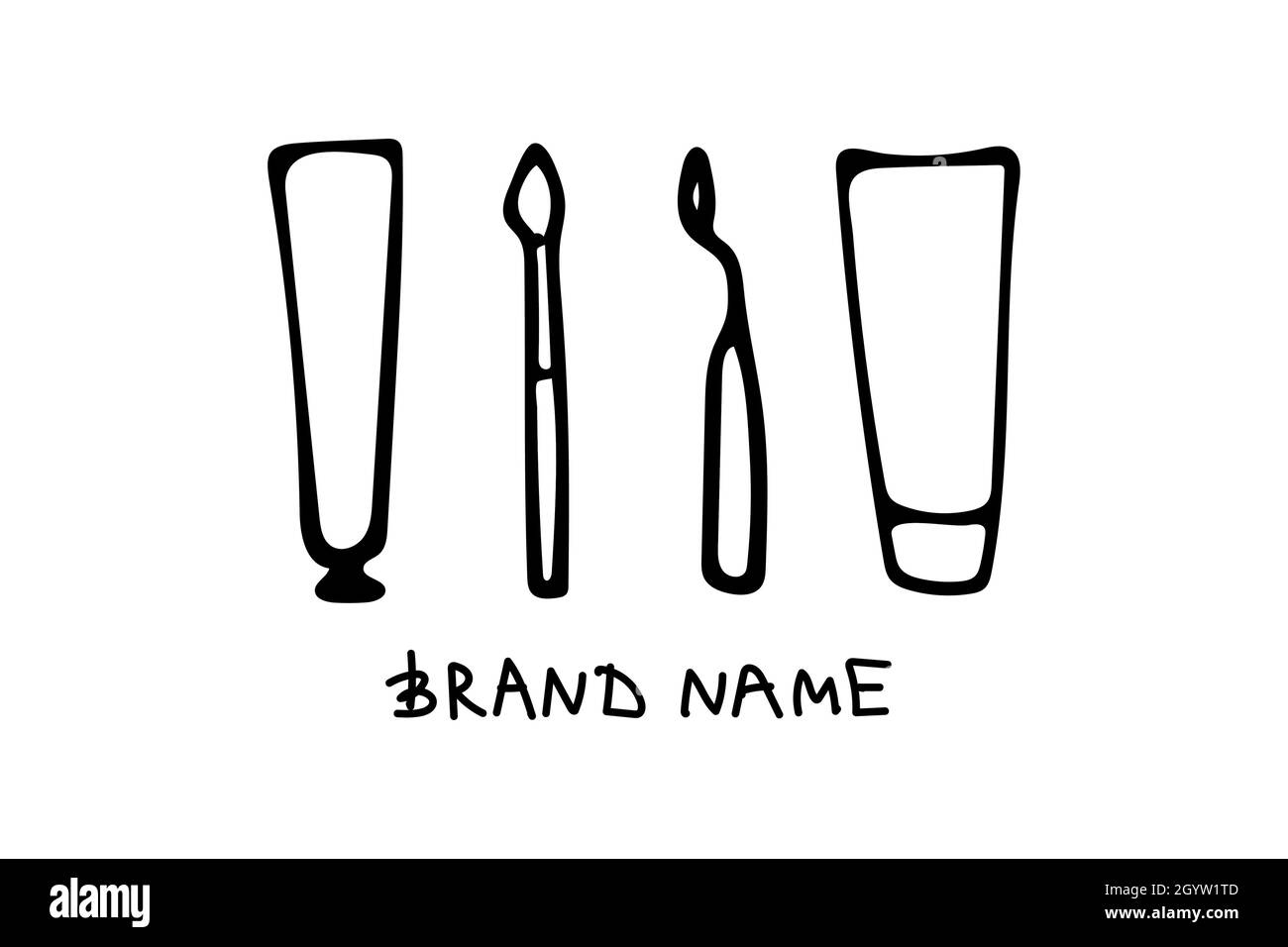 Vector illustration of a contour brush and a tube of paint, a palette