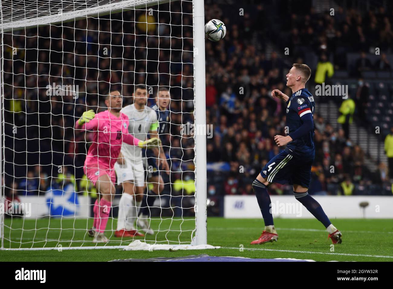 Glasgow, Scotland, 9th October 2021.  Scott McTominay of Scotland scores the winner  during the FIFA World Cup qualifiers match at Hampden Park, Glasgow. Picture credit should read: Neil Hanna / Sportimage Stock Photo