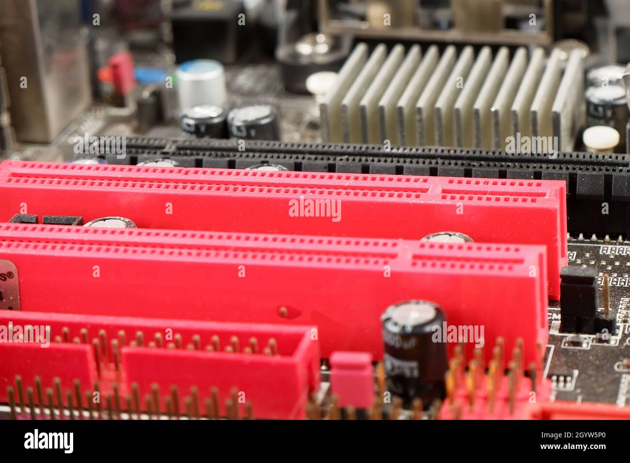 a fragment of the motherboard of a personal computer.information technology. Stock Photo