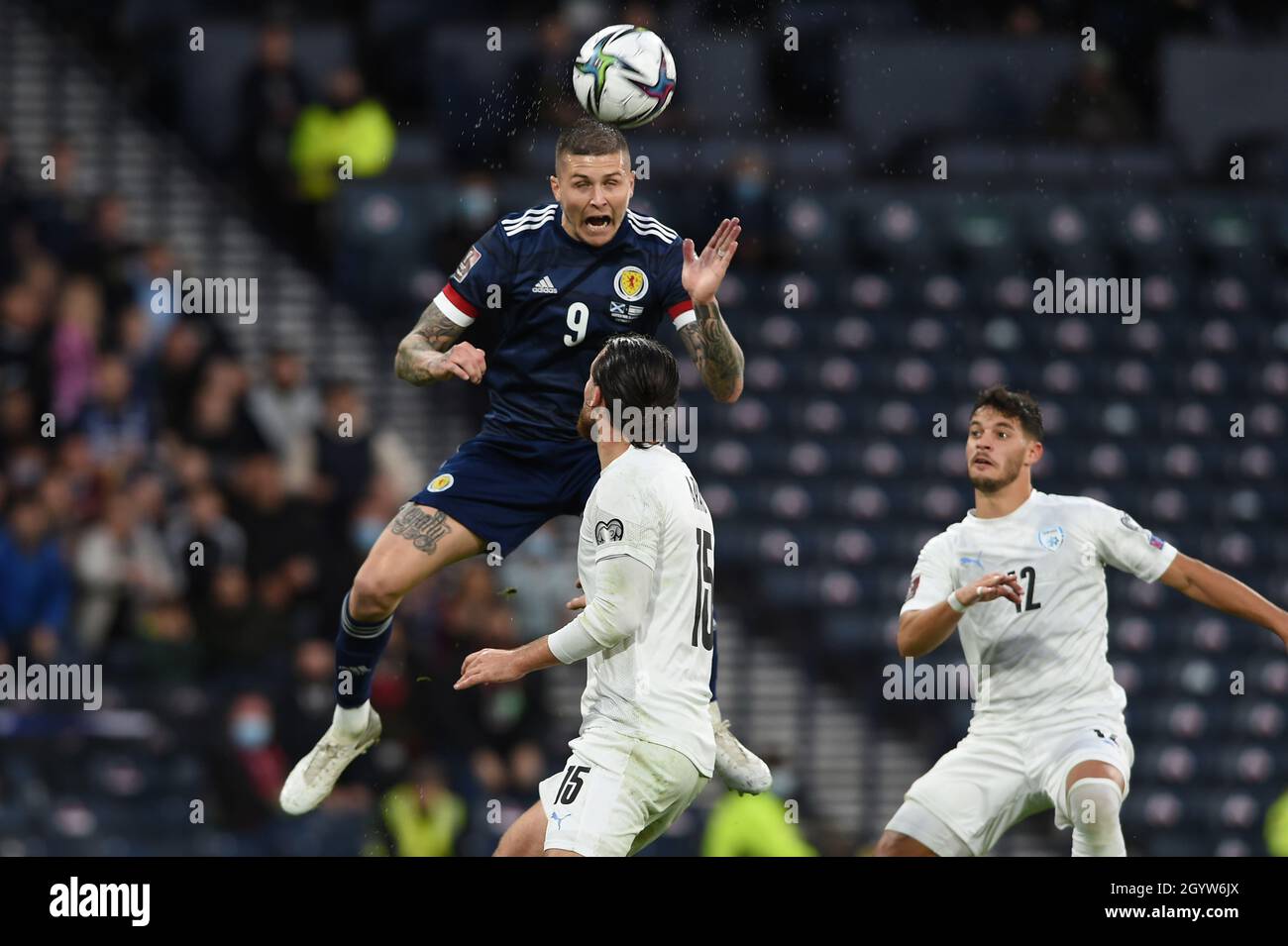 Glasgow, Scotland, 9th October 2021.   Lyndon Dykes of Scotland during the FIFA World Cup qualifiers match at Hampden Park, Glasgow. Picture credit should read: Neil Hanna / Sportimage Stock Photo