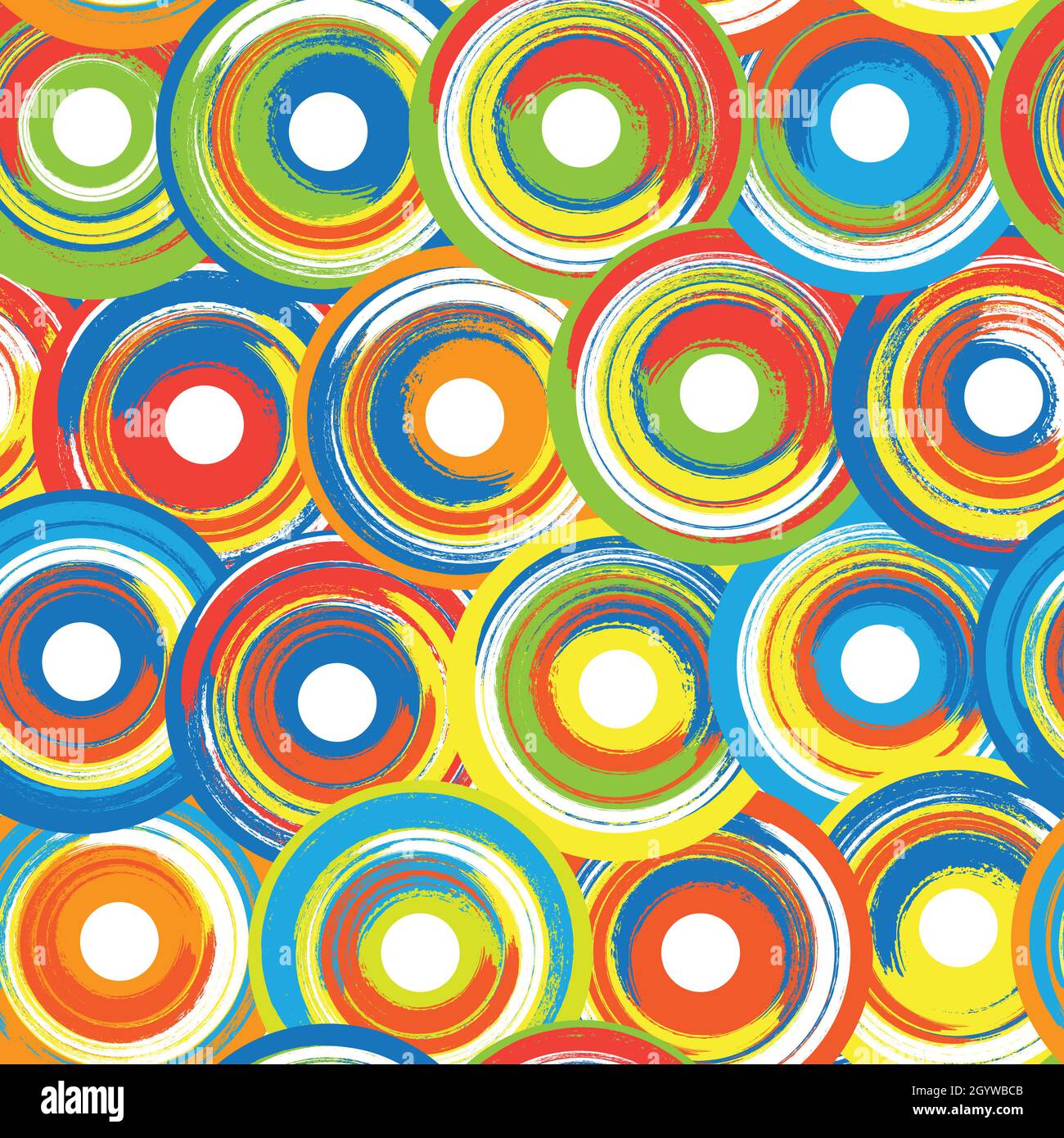 Colorful composition of overlapping circles with a painting effect. Retro-style. 70's taste. Seamless repeating pattern. Vector illustration. Stock Vector