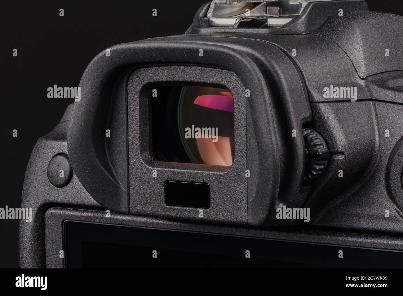 the eyepiece of the digital viewfinder of one of the best high-end digital camera - close-up with focus stacking technique Stock Photo