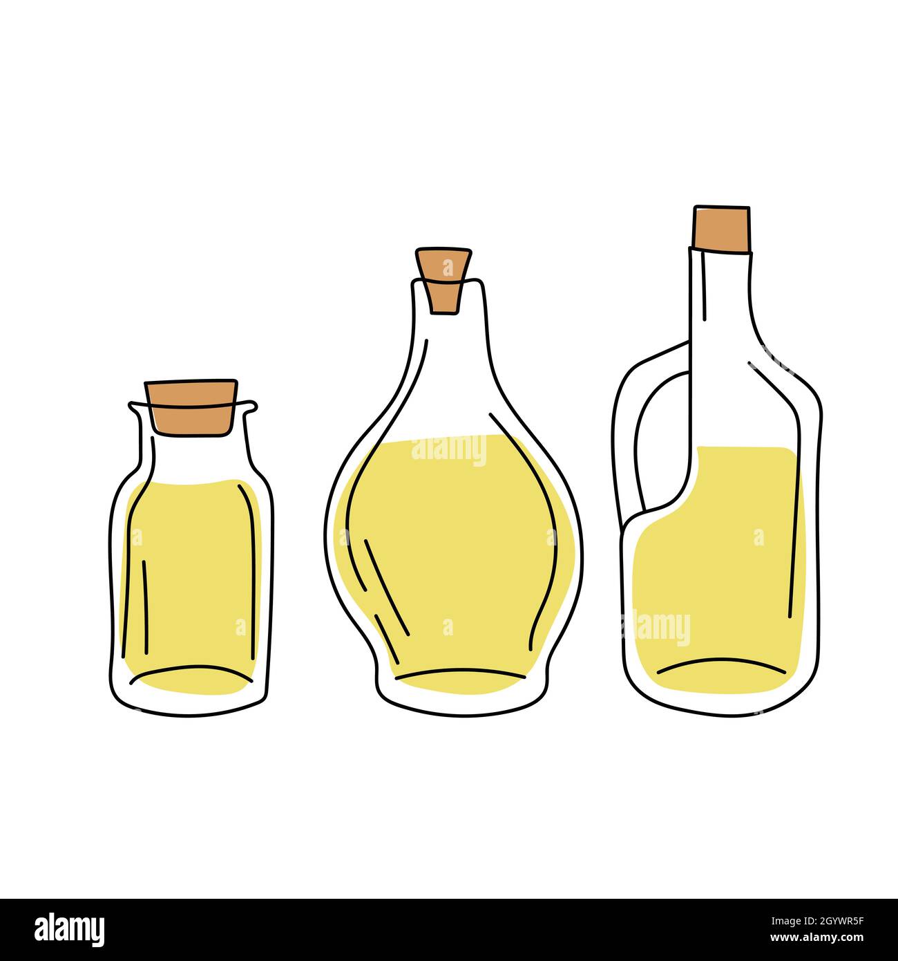 Hand drawn sketch collection of olive oil bottles. Great design elements for olive oil