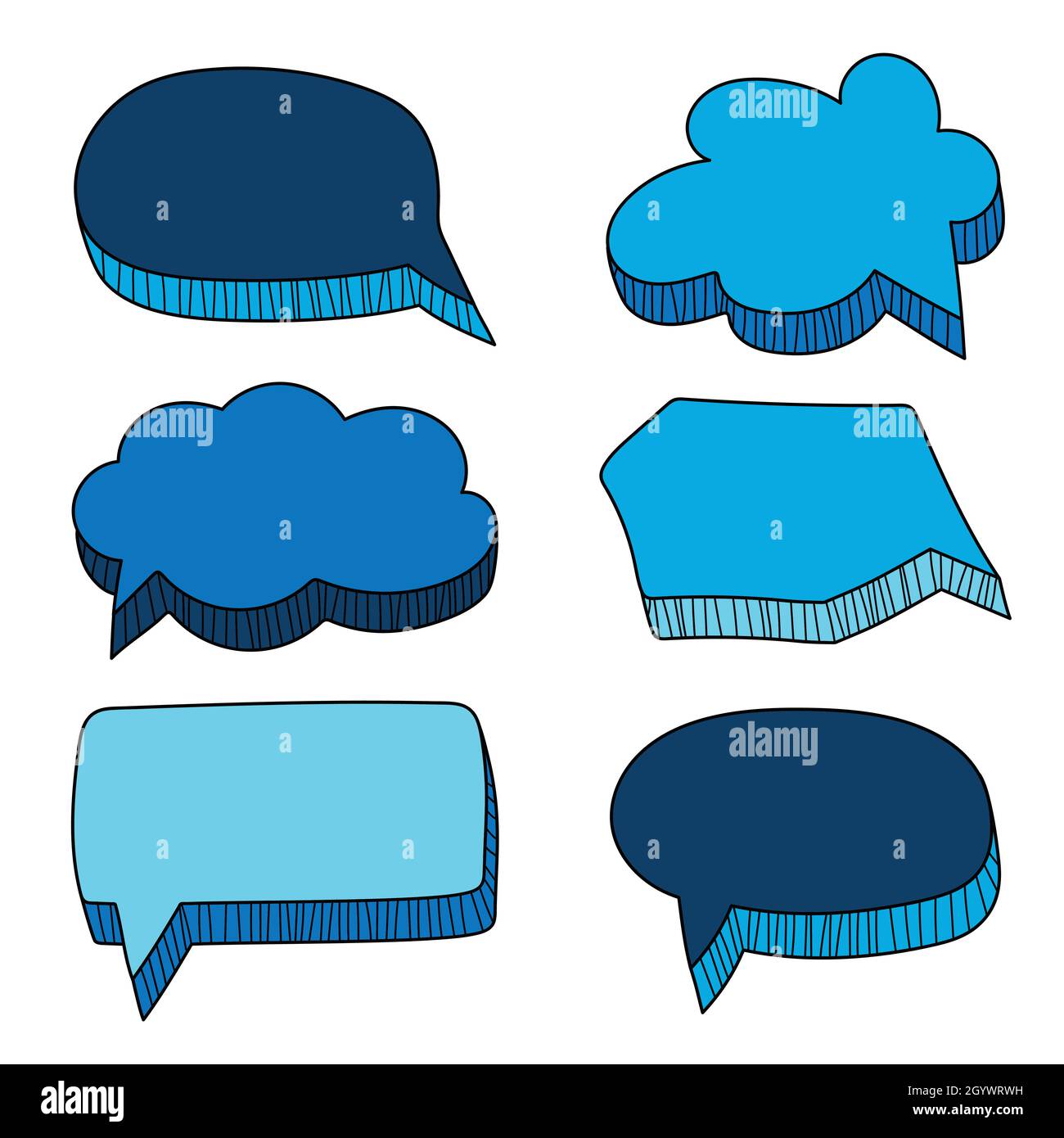 Vector speech bubbles doodle set. Hand-drawn style. Vector Illustration - set on white Stock Vector