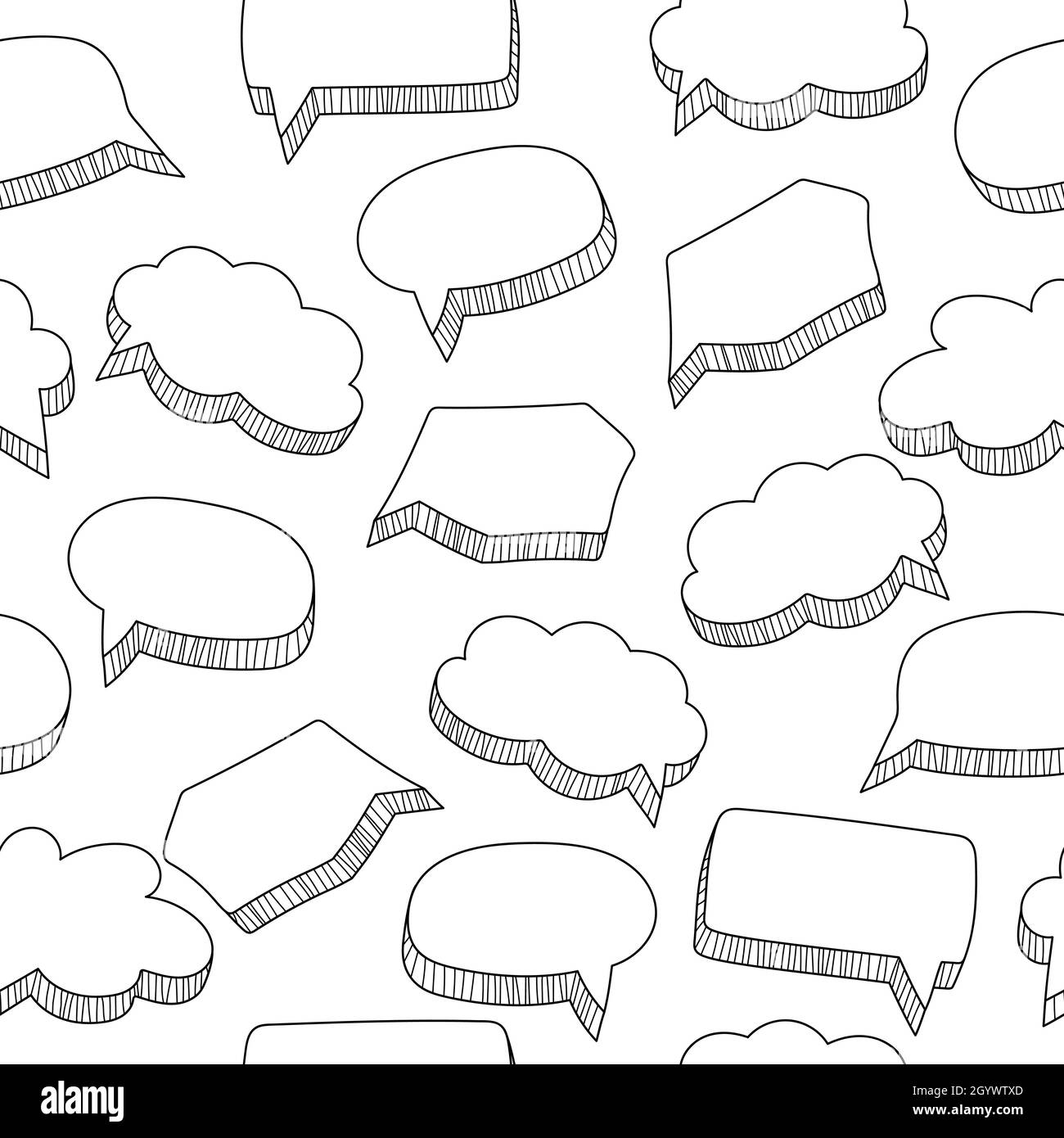 Cartoon speech bubbles seamless pattern in hand drawn style, black and ...