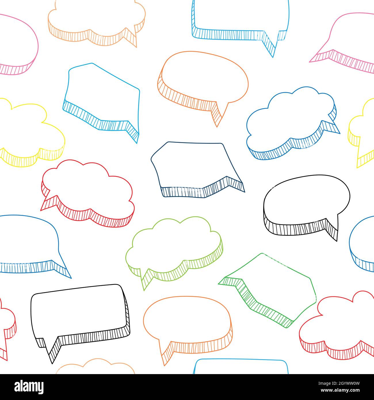 Cartoon speech bubbles seamless pattern in hand drawn style, vector illustration Stock Vector