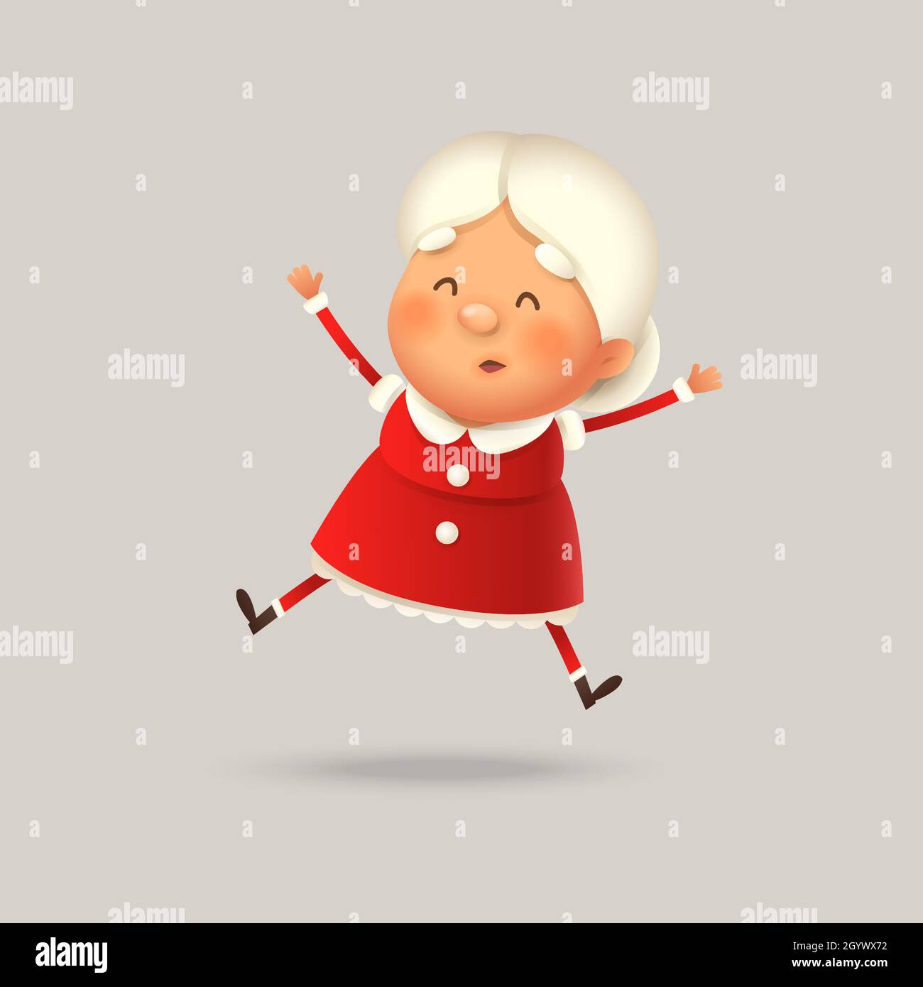 Cute Mrs Claus jump - happy expression - vector illustration isolated Stock Vector