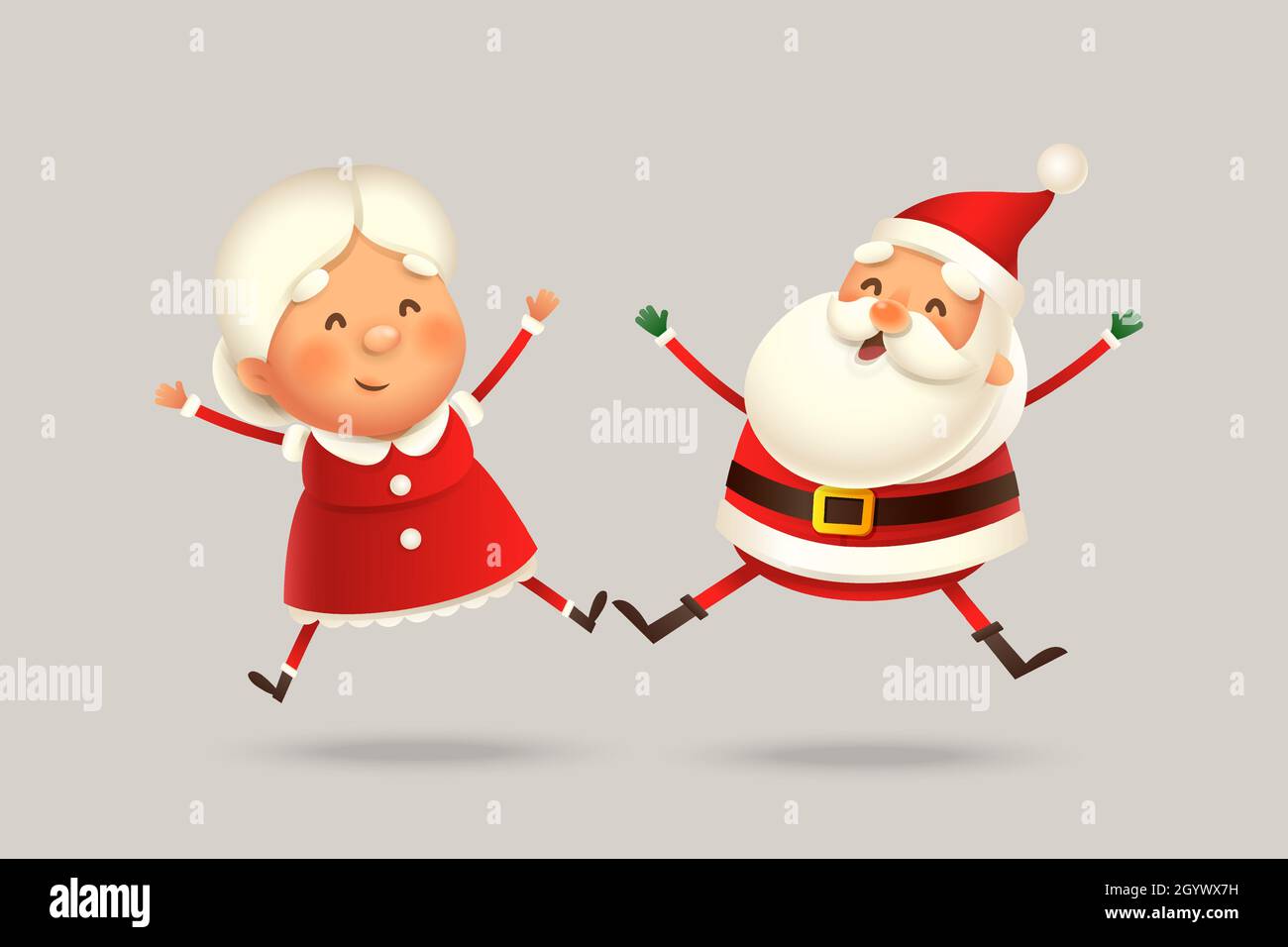 Mrs Claus and Santa Claus jumping - happy expression - cute vector illustration isolated Stock Vector