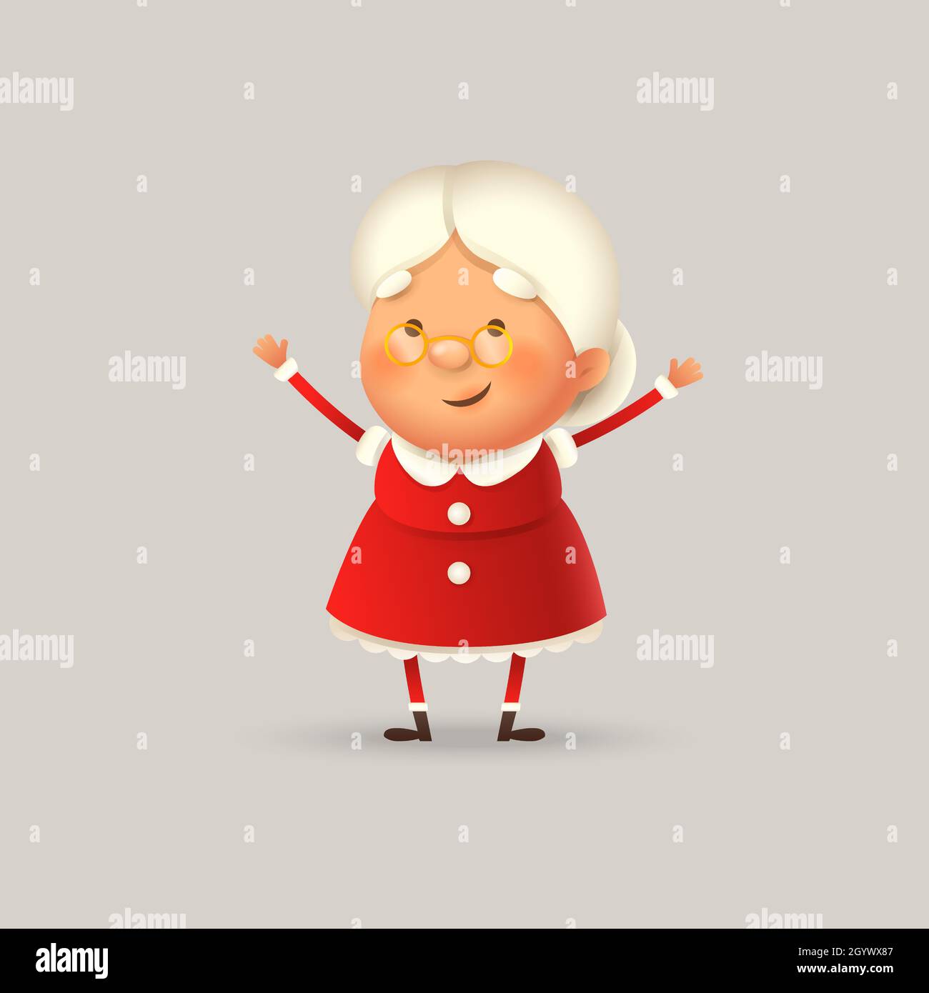 Cute and happy Mrs Claus smile and wave - vector illustration isolated Stock Vector