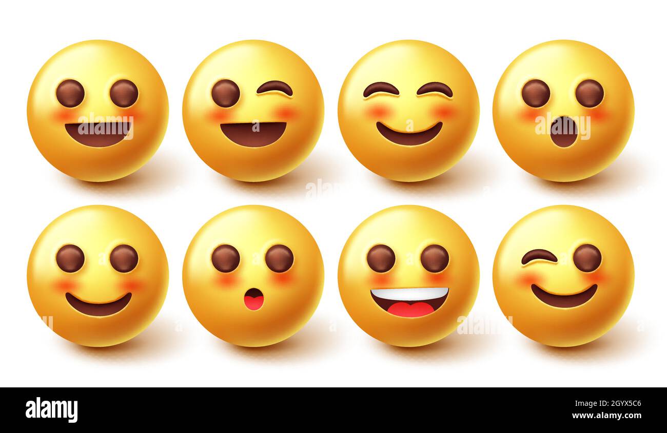 Emoji blushing emoticon vector set. 3d Emoticons in winking ...