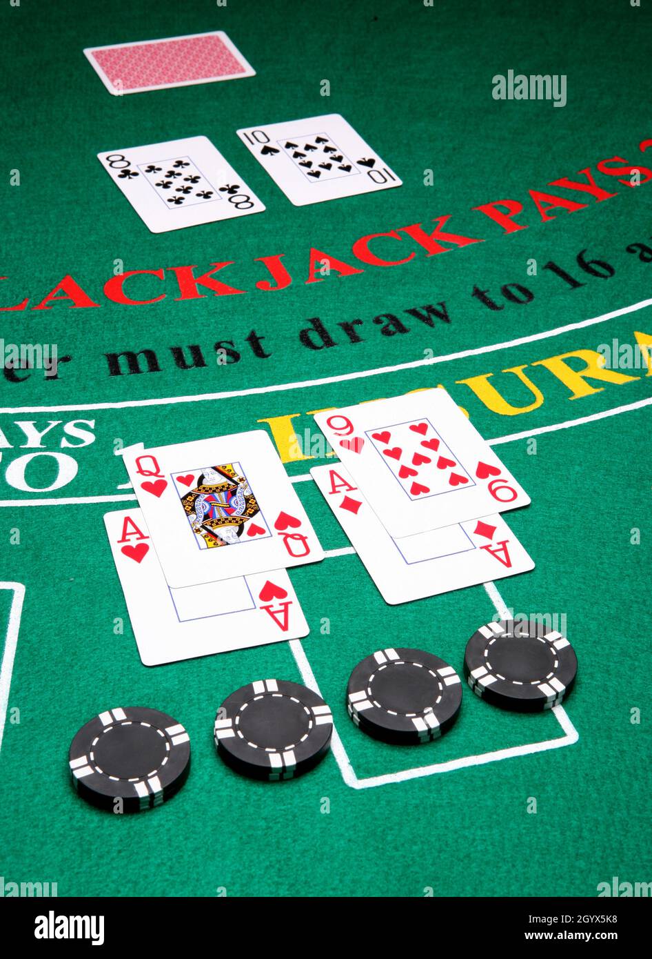 Winning double down blackjack hands Stock Photo Alamy