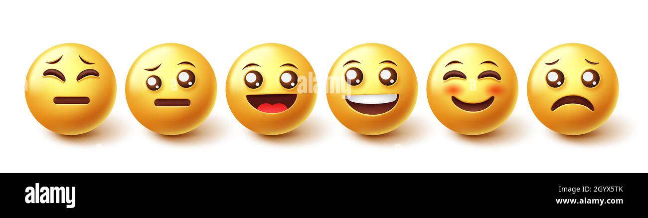Emoji character vector set. 3d emojis in happy and sad face reactions isolated in white background for emoticon characters design collection. Stock Vector
