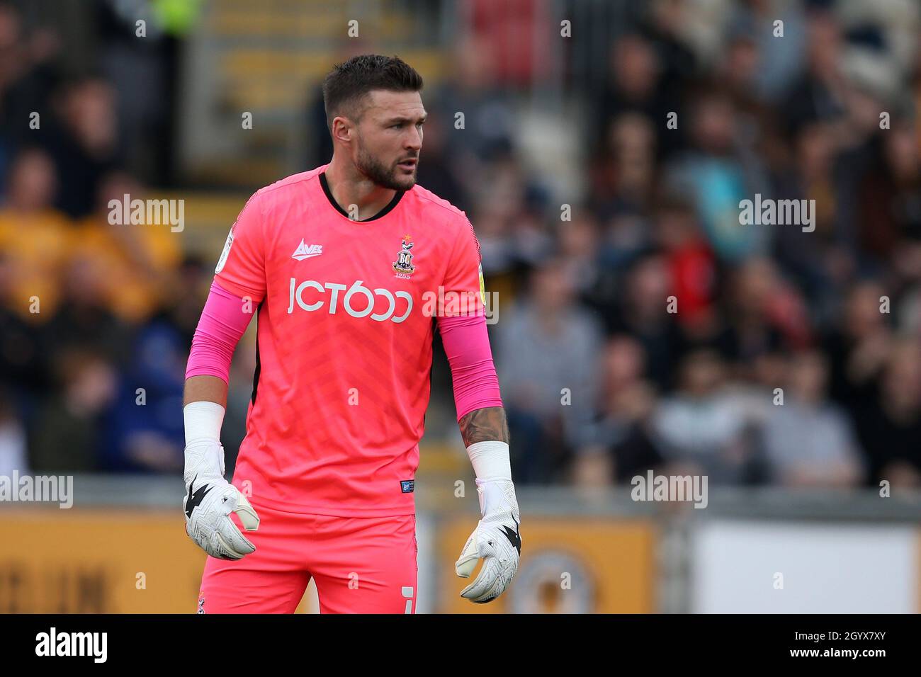 Newport, UK. 09th Oct, 2021. Richard O'Donnell, the goalkeeper of Bradford City looks on. EFL football league two match, Newport county v Bradford City at Rodney Parade in Newport, Wales on Saturday 9th October 2021. this image may only be used for Editorial purposes. Editorial use only, license required for commercial use. No use in betting, games or a single club/league/player publications. pic by Andrew Orchard/ Credit: Andrew Orchard sports photography/Alamy Live News Stock Photo