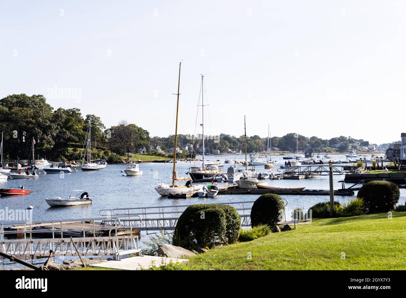 Sailboats docked at Lobster Cove at Annisquam in Gloucester