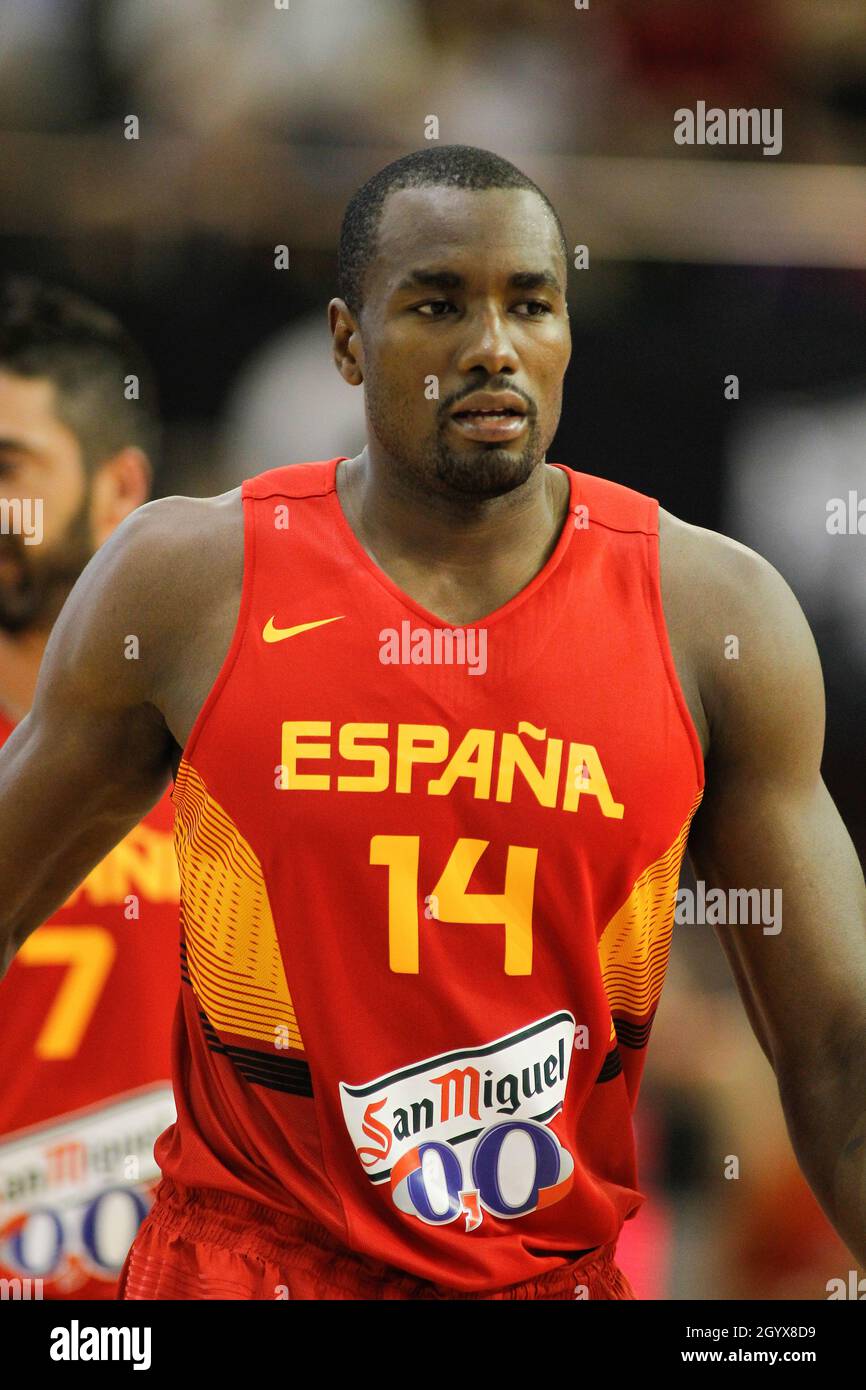 A Coruña, Spain. Serge Ibaka shooting for the basket during the friendly  basketball match between Spain and Canada in A Coruña on August 6, 2014  Stock Photo - Alamy