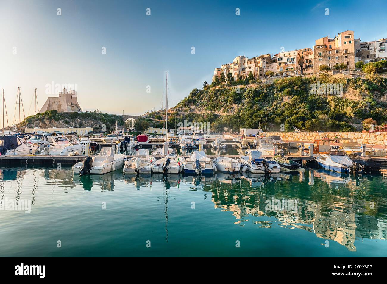 Scenic view of the harbor of Sperlonga, a coastal town in the province of Latina, Italy, about halfway between Rome and Naples Stock Photo