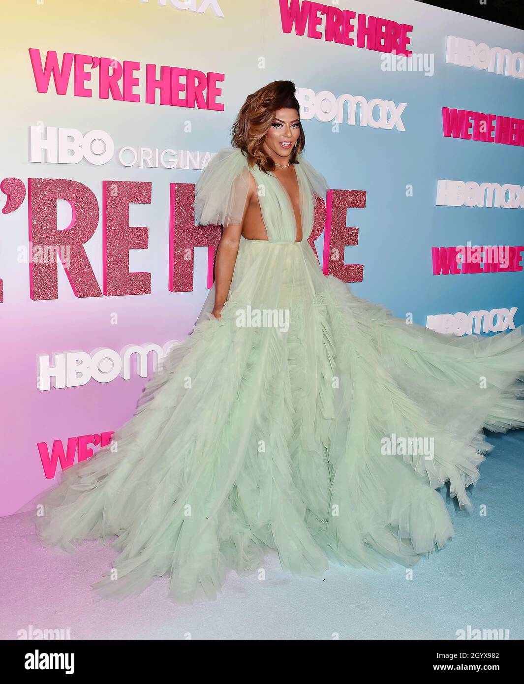 CULVER CITY, CA - OCTOBER 08: Shangela attends the Los Angeles Premiere Of Season 2 Of HBO's Unscripted Series 'WE'RE HERE' at Sony Pictures Studios o Stock Photo