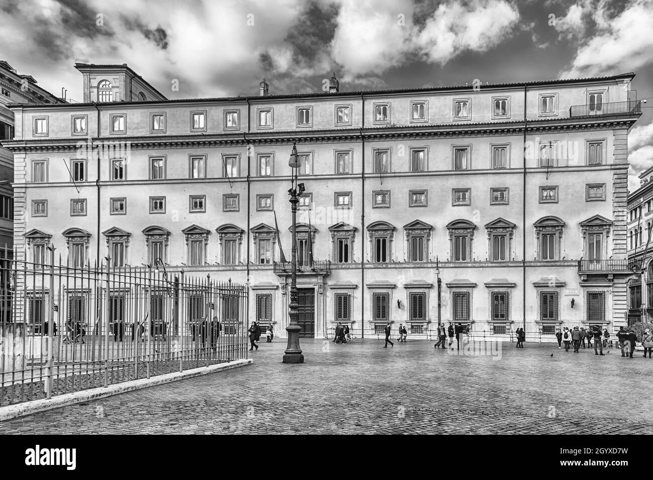 ROME - NOVEMBER 18: Facade of Palazzo Chigi, iconic building in central Rome, Italy, November 18, 2018. It is the official residence of the Prime Mini Stock Photo