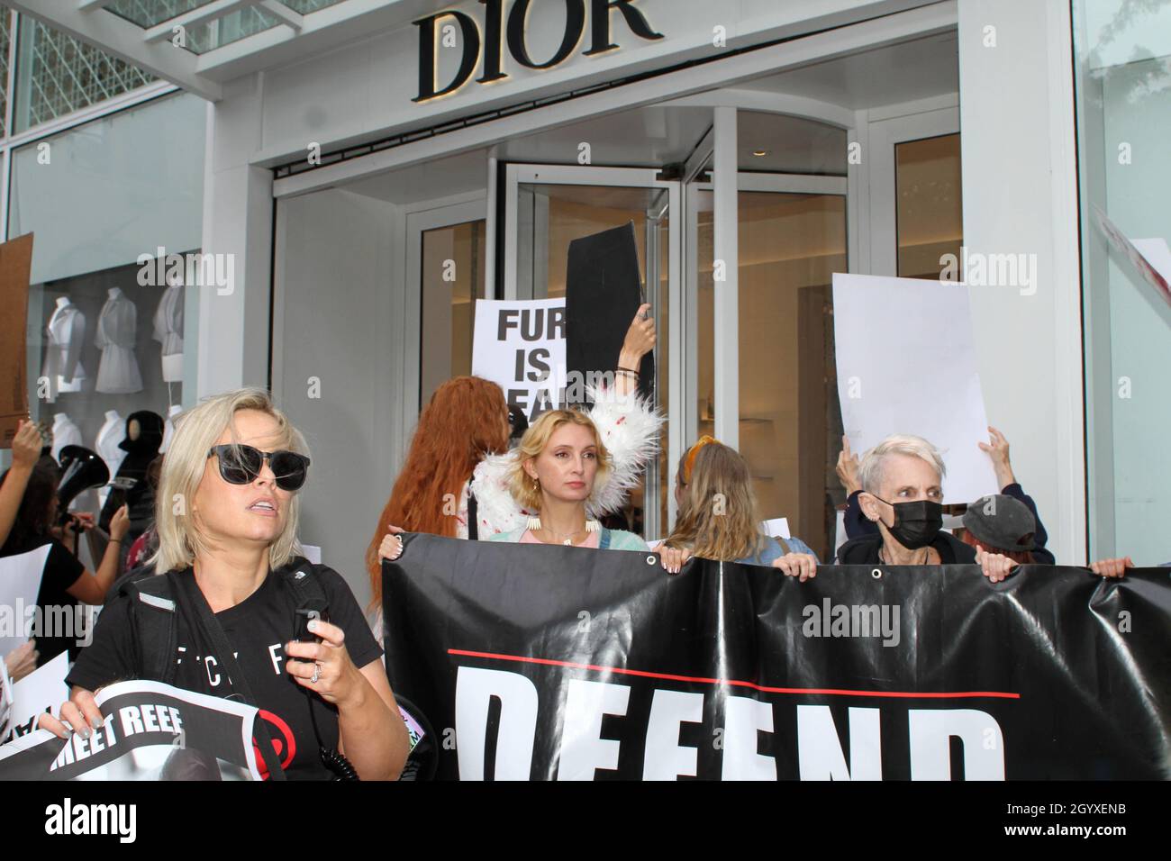 October 9, 2021, New York, New York, USA: New York,   Anti Fur protest in Manhattan. Protestors marched through the streets of Manhattan and targeted high end clothes stores that sell Fur products. (Credit Image: © Bruce Cotler/ZUMA Press Wire) Stock Photo