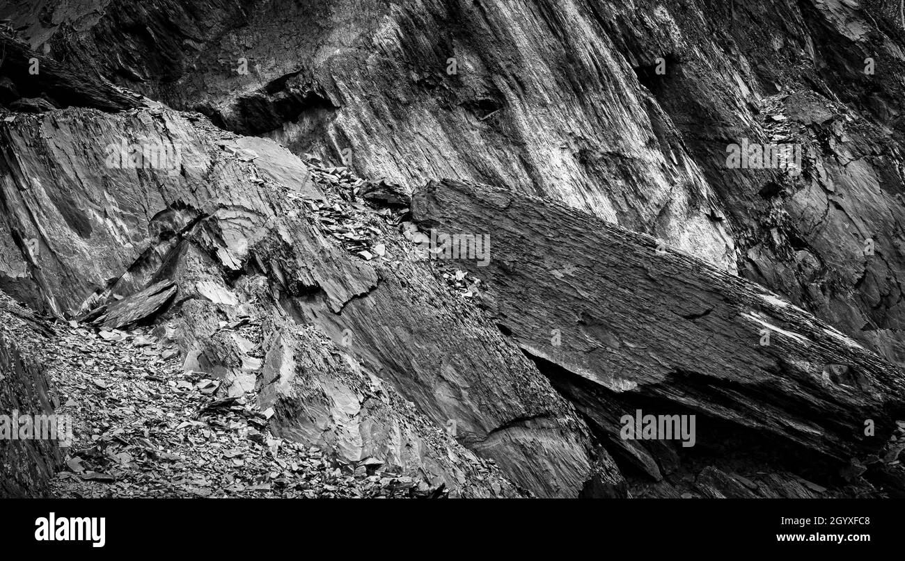 shale rocks background and texture black and white Stock Photo
