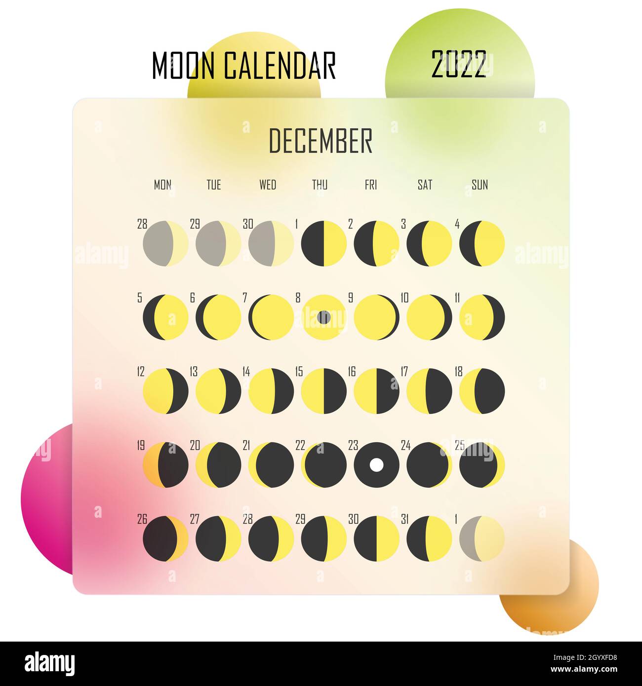 December 2022 Moon Calendar. Astrological Calendar Design. Planner. Place For Stickers. Month Cycle Planner Mockup. Isolated Colorful Glassmorphism Stock Vector Image & Art - Alamy