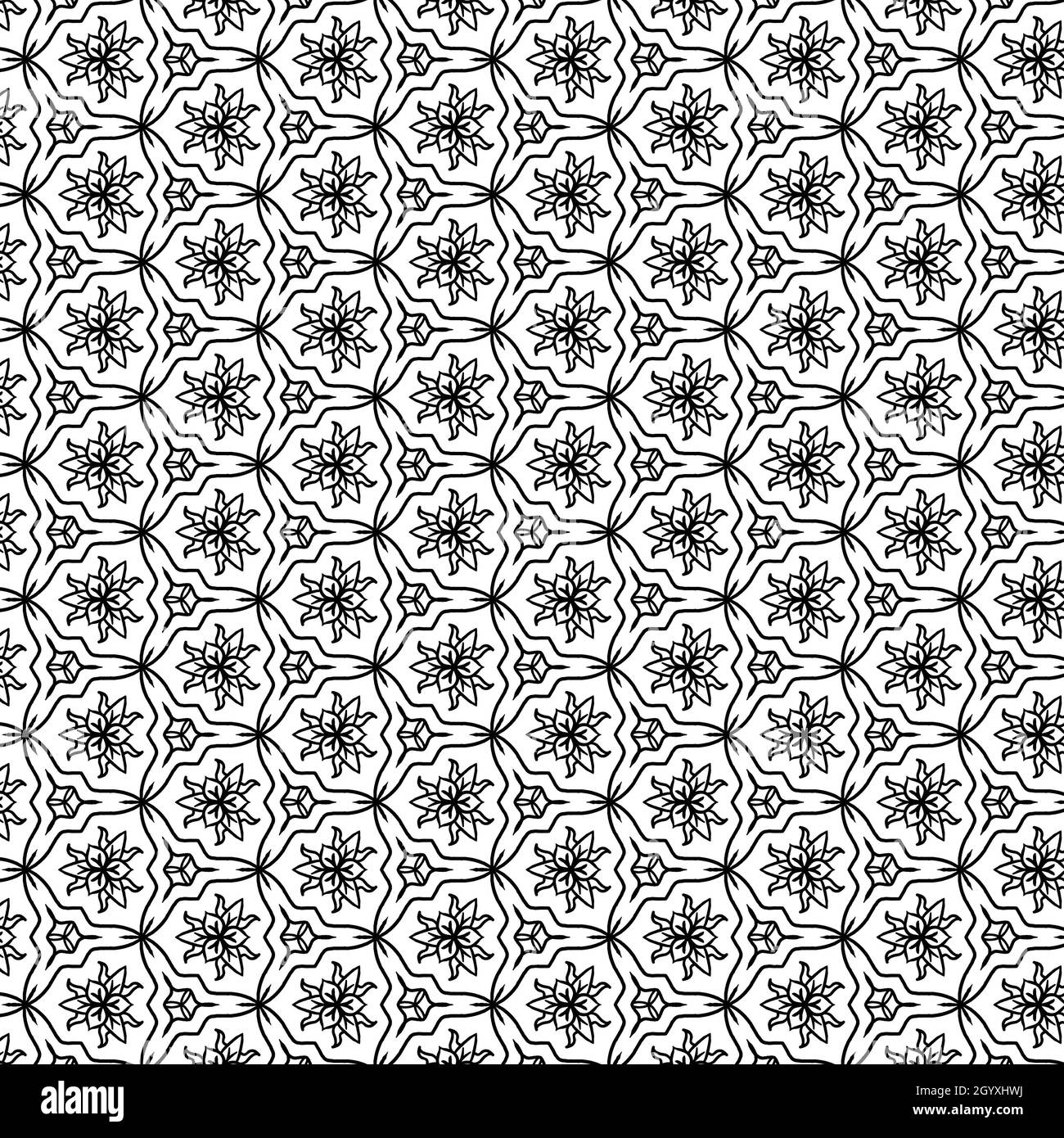 Seamless pattern, elegant black and white graphic design of flower for textile print, paper wrap, wallpaper, backdrop. Stock Photo