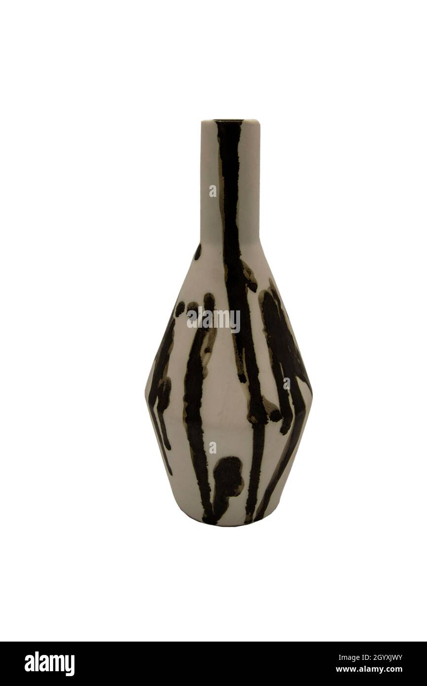 Beautiful black and whice ceramic vase handmade isolated on white