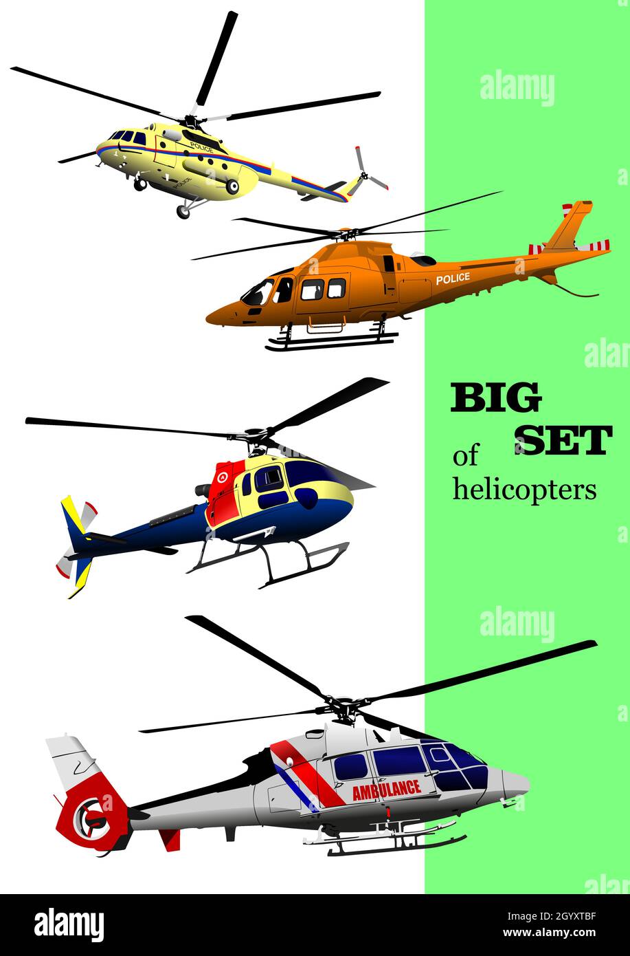 Big set of Helicopters. Vector 3d illustration Stock Vector Image & Art ...
