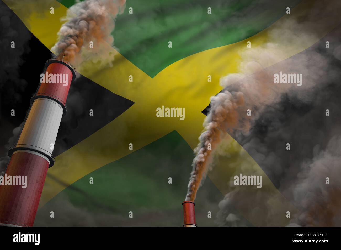 Jamaica pollution fight concept two large industrial pipes with heavy