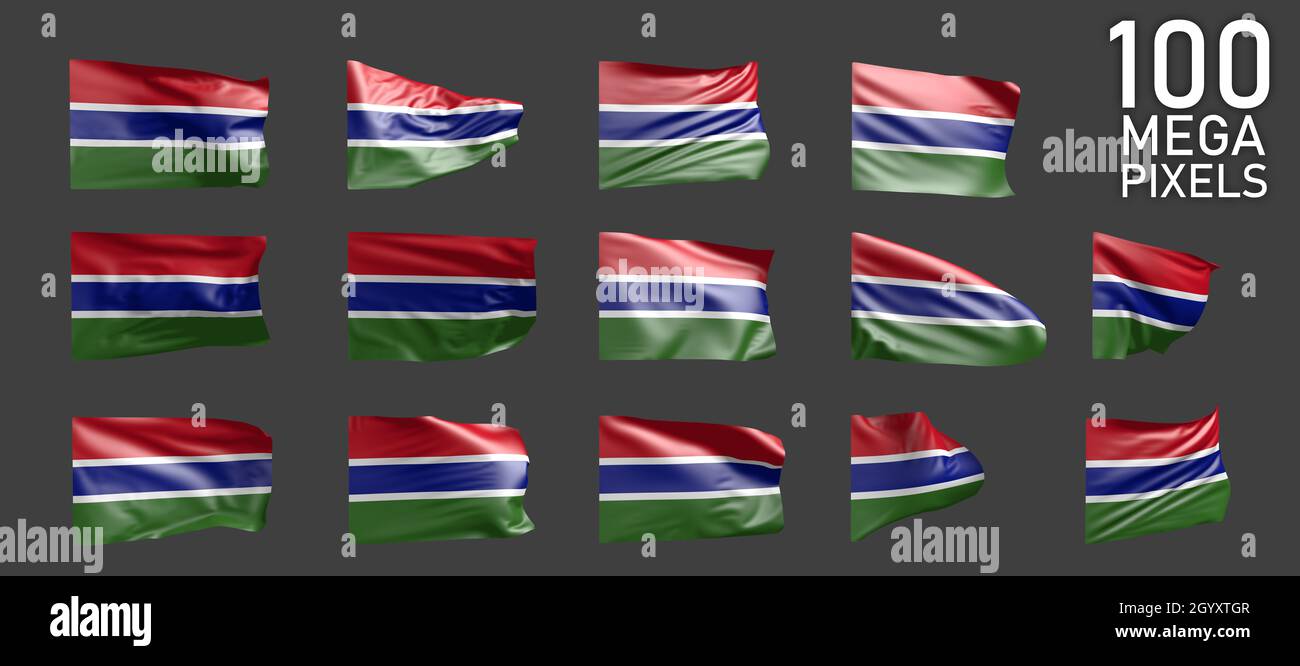 Gambia flag isolated - various realistic renders of the waving flag on ...