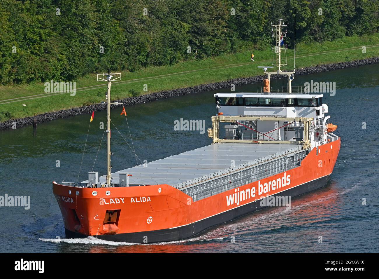 General Cargo Ship LADY ALIDA passing the Kiel Canal Stock Photo
