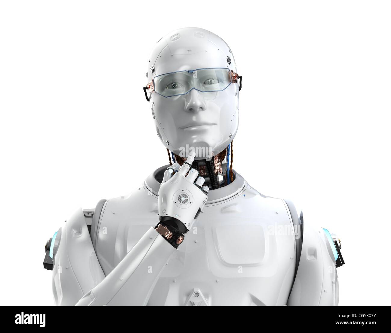 3d rendering ai robot computing or analyzing isolated on white Stock ...