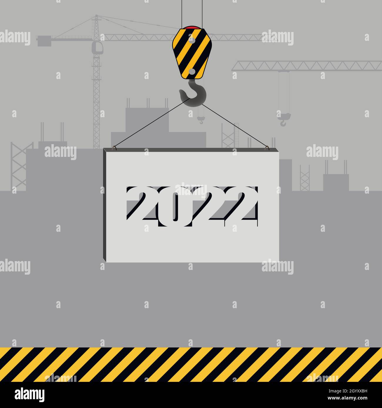 Crane 2022 Christmas Concert Happy New Year And Merry Christmas Concept. A Crane Lifts A Block Labeled  2022 Against The Backdrop Of A Construction Site. Flat Vector Illustration  Stock Vector Image & Art - Alamy