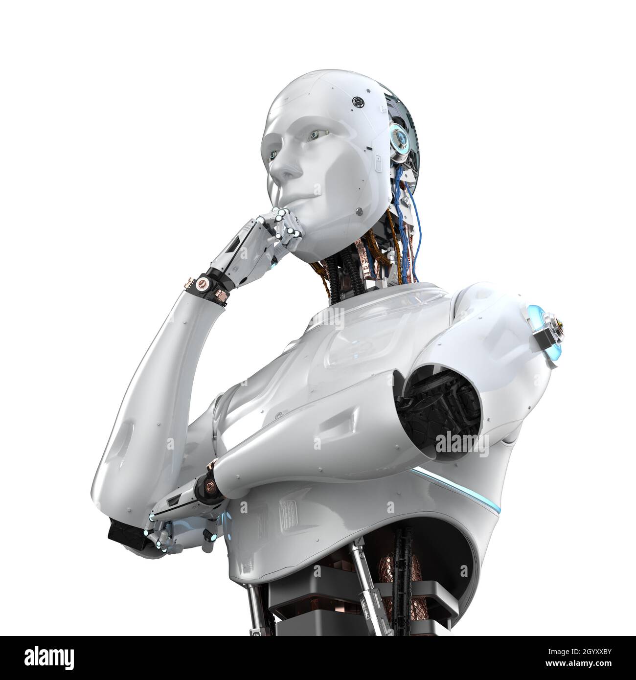 3d rendering ai robot computing or analyzing isolated on white Stock ...