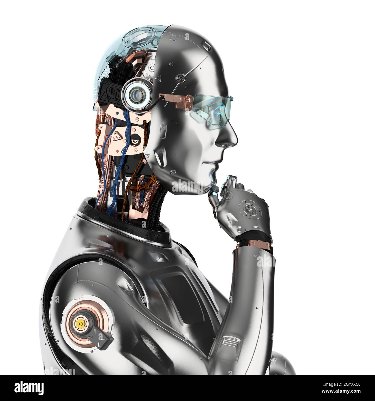 3d rendering ai robot computing or analyzing isolated on white Stock ...