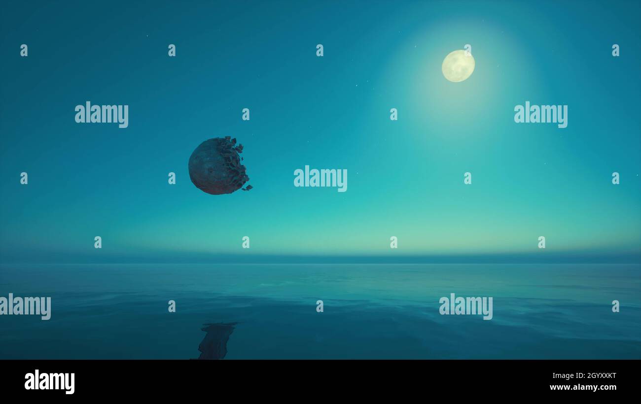 Moon explosion Space exploration Beautiful ocean landscape view ...