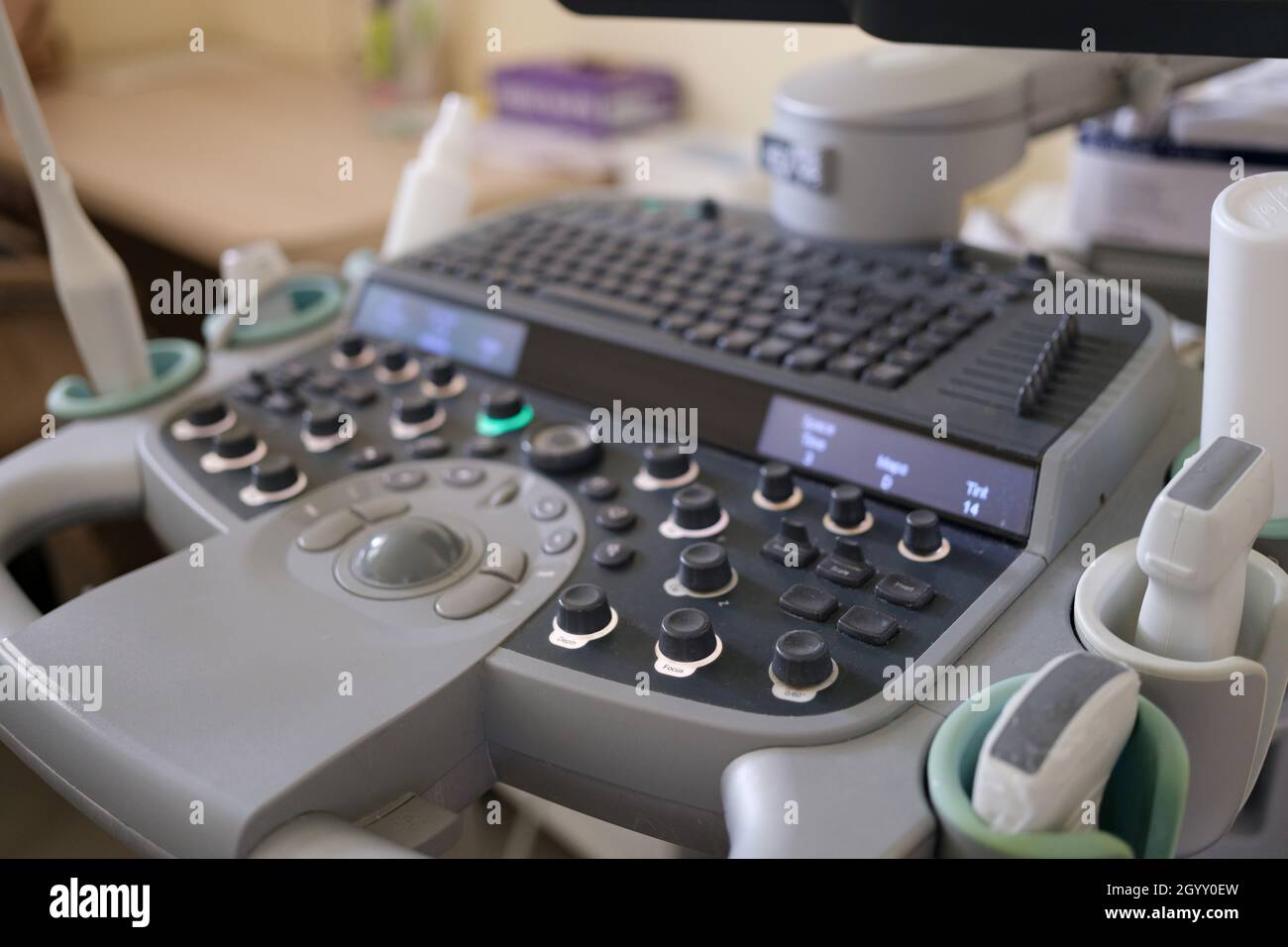 Medical office interior with equipment for ultrasound diagnostics