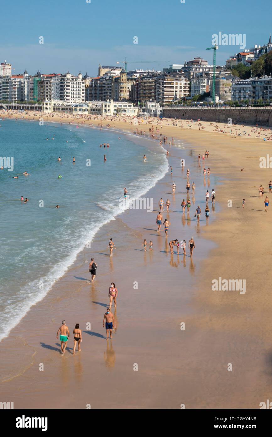 La Concha beach in San Sebastian at summer Stock Photo