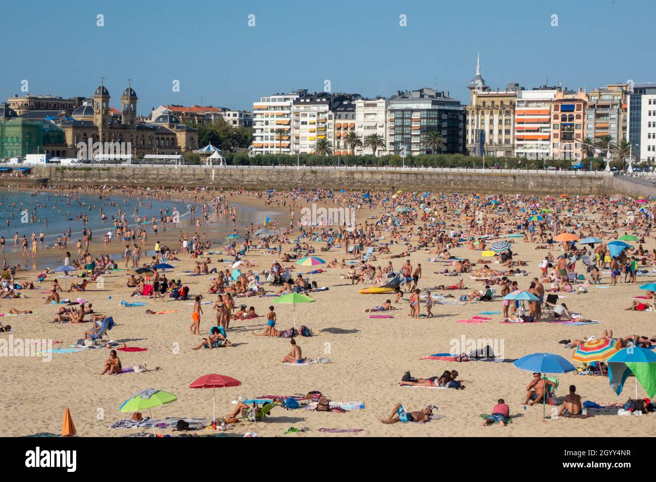 La Concha beach in San Sebastian at summer Stock Photo