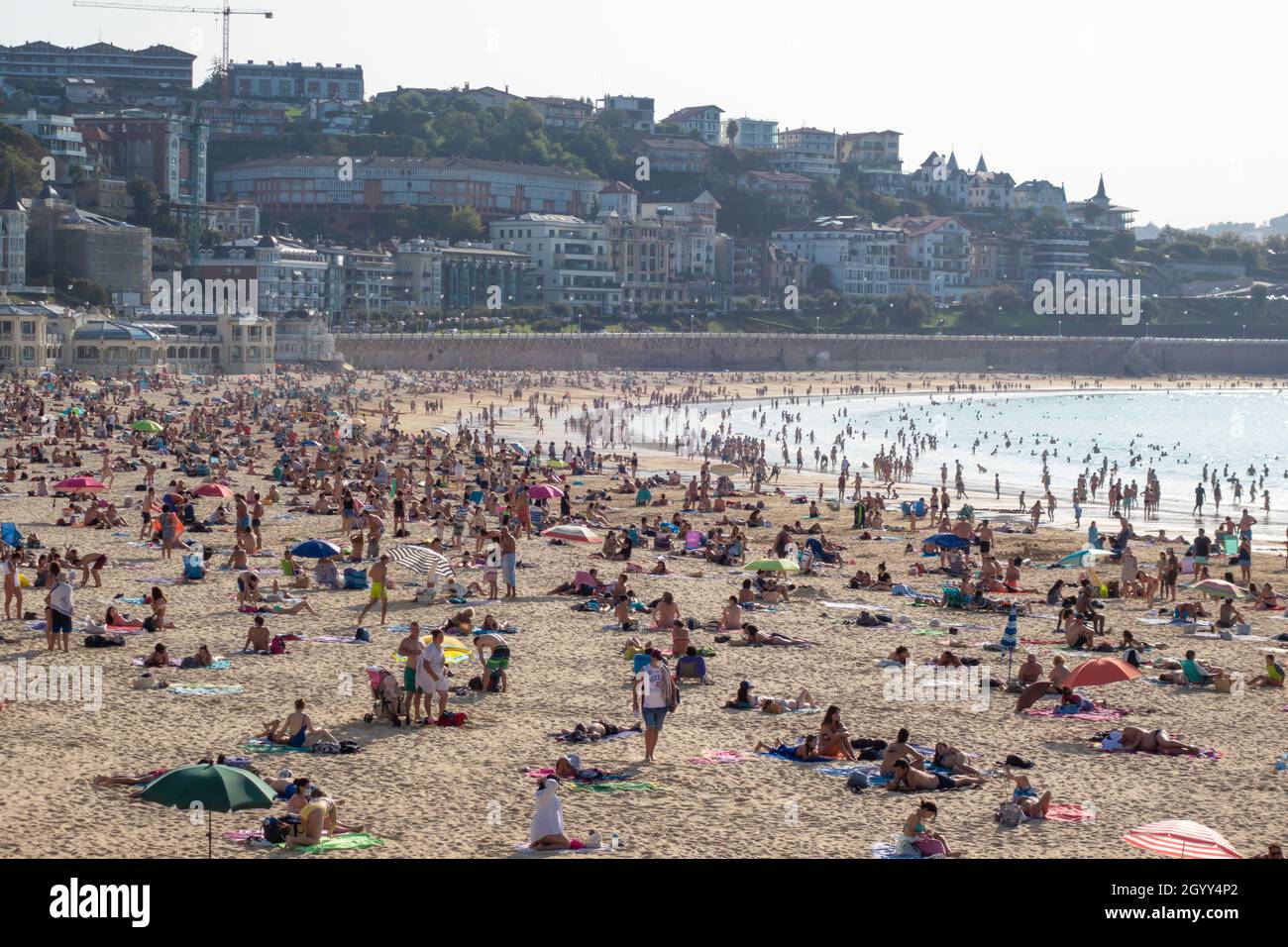 La Concha beach in San Sebastian at summer Stock Photo