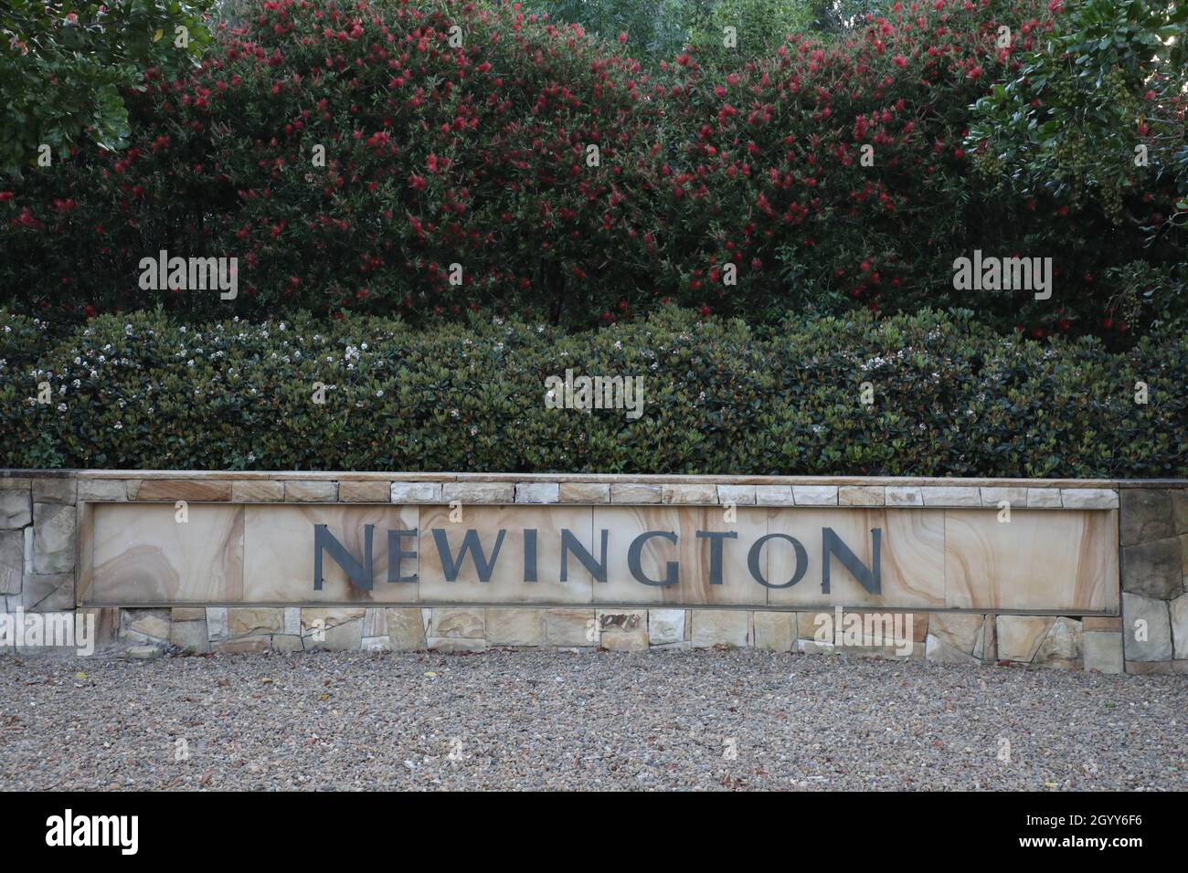 Sign saying Newington in the suburb of Sydney Olympic Park Stock Photo