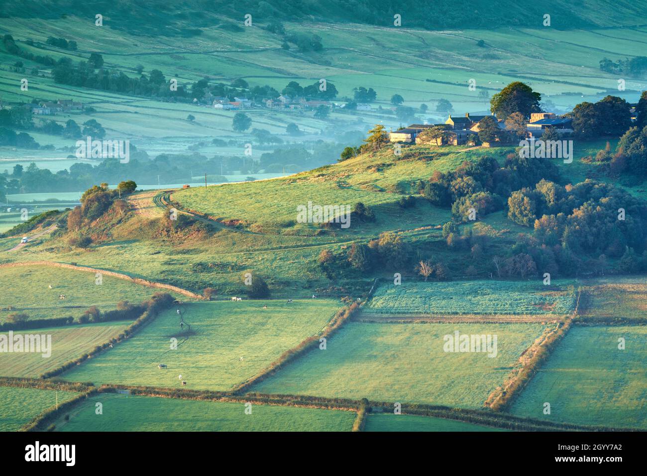 Dawn light over Great Fryupdale near Castleton on the North Yorkshire Moors, England. Stock Photo